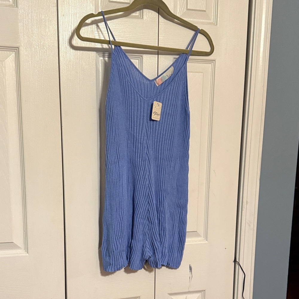 Free People Blue Ribbed Sleeveless Romper